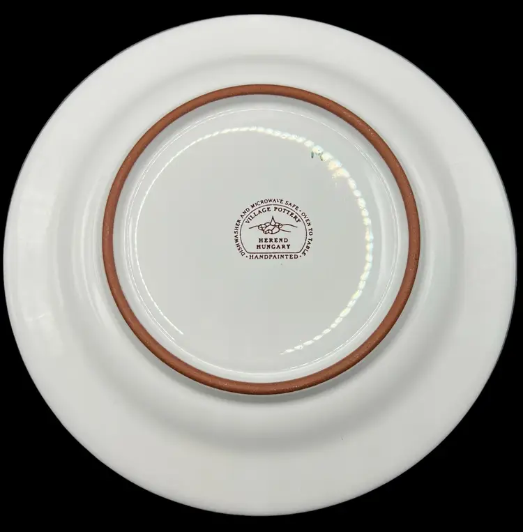 Set of 4 Herend Village Pottery Saucer Plates Petunia Blue Floral Hungary 7”