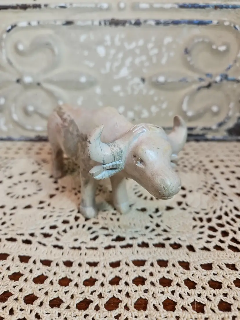 Artisan Hand Carved Smooth Marbled Stone Ox Statue Signed Kioko 2011