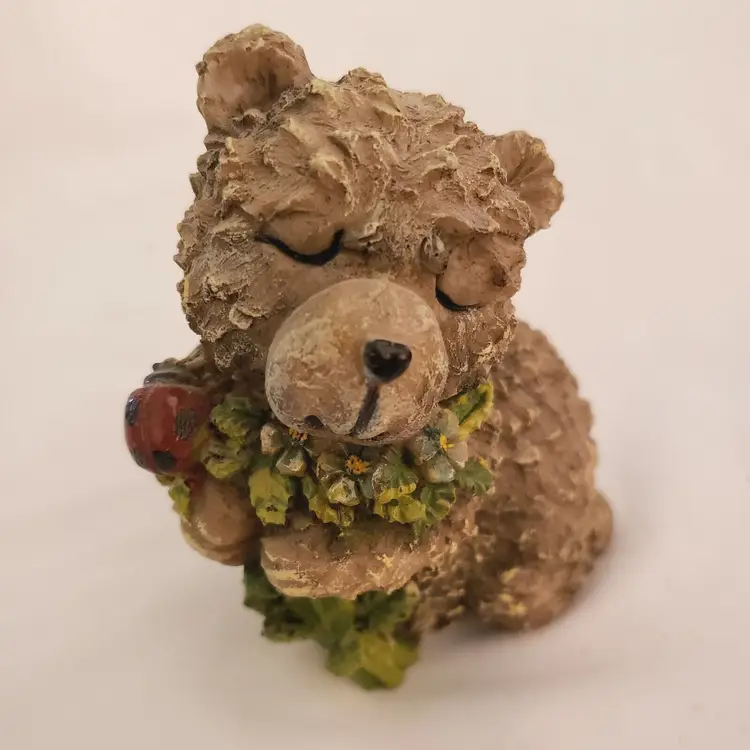Ladybug on Bear Figurine Resin Unbranded 4" tall approximately