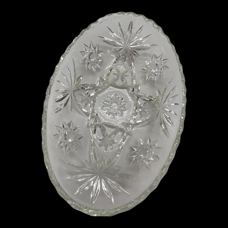 Vintage Anchor Hocking EAPG Prescut Star of David Clear Glass Oval Serving Dish
