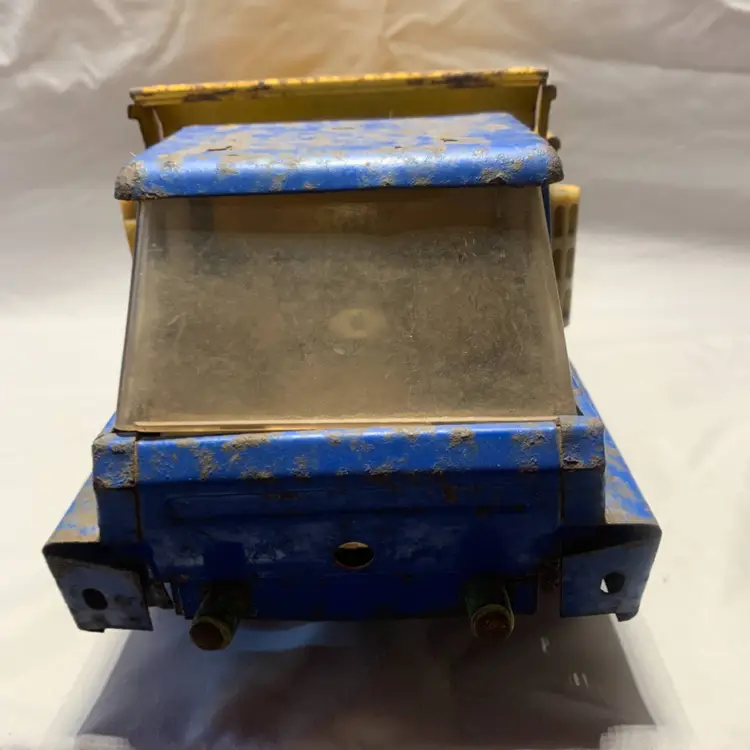 Structo Hydraulic Dump Truck 13" Yellow and Blue Pressed Steel Vintage 1960s
