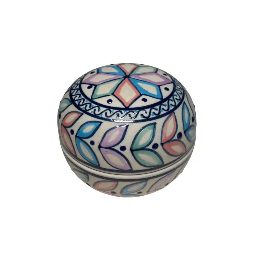 Handmade Studio Pottery Javier Servin Mexico Pottery Colorful Ceramic Trinket Box Jar Vintage