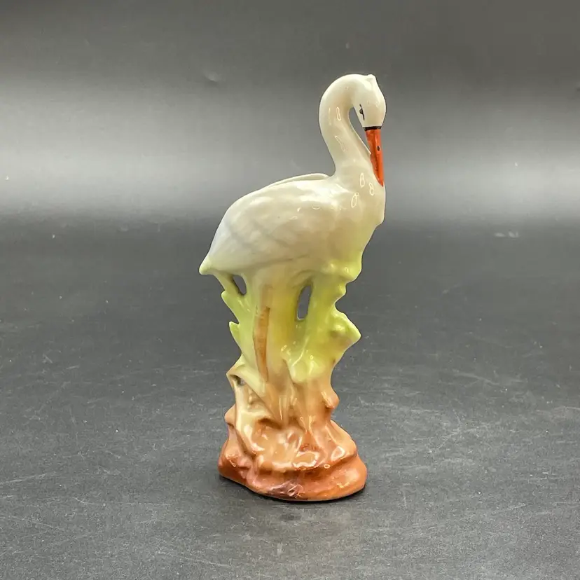 White Crane Bird Stork Figural Planter Vase Czechoslovakia Porcelain Vintage