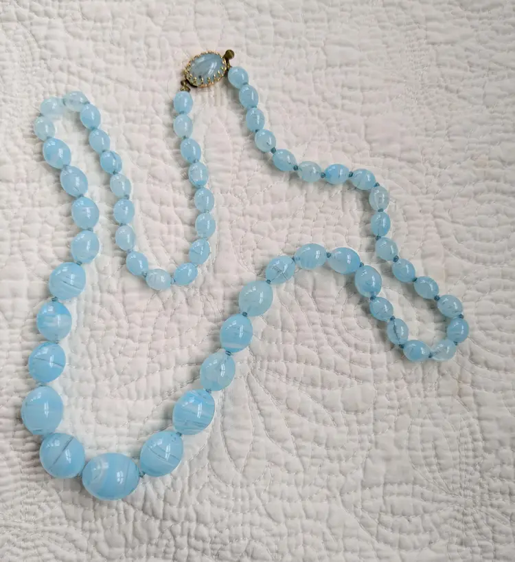 Vintage Powder Blue Necklace with Art Glass Beads