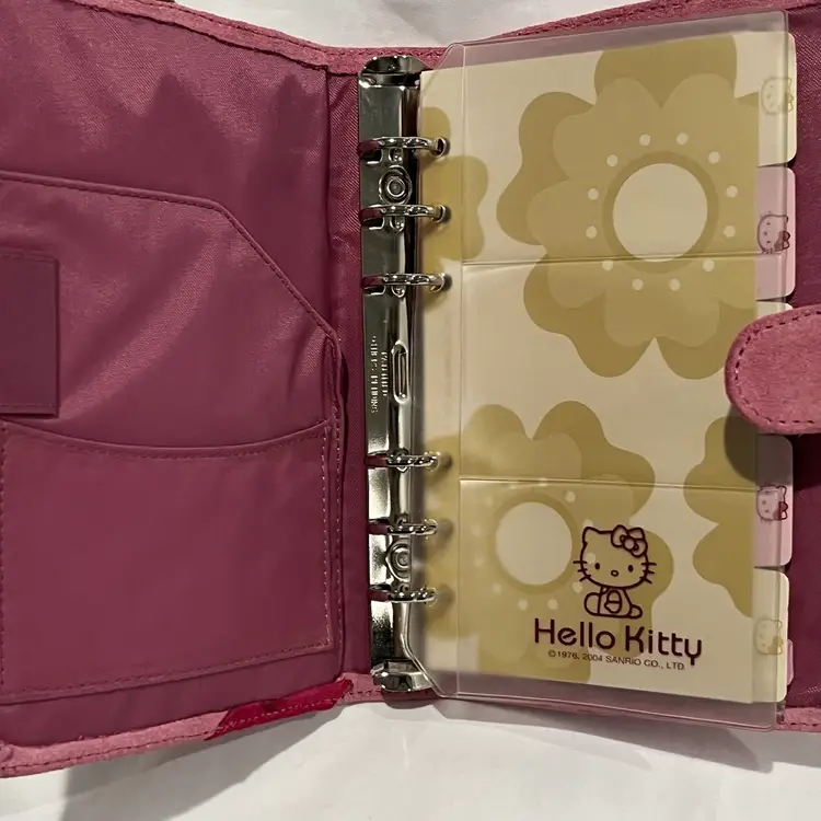 Hello Kitty Suede Floral Planner Organizer Pink Sanrio 2004 Binder