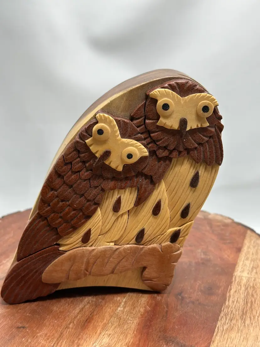 Carver Dan’s Owl Handcrafted Wooden Puzzle Box Handmade Interior Lined