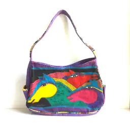 Laurel Burch Horses shoulder bag / bright Laurel Burch horse purse / 80s Burch horses bag / rainbow horses shoulder bag / hippie cowgirl bag