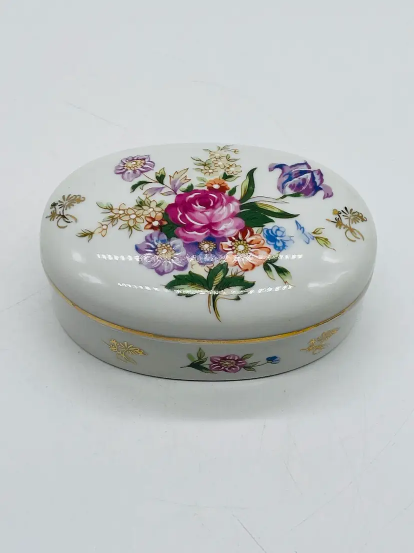KPM Ceramic Trinket Box Floral Pattern