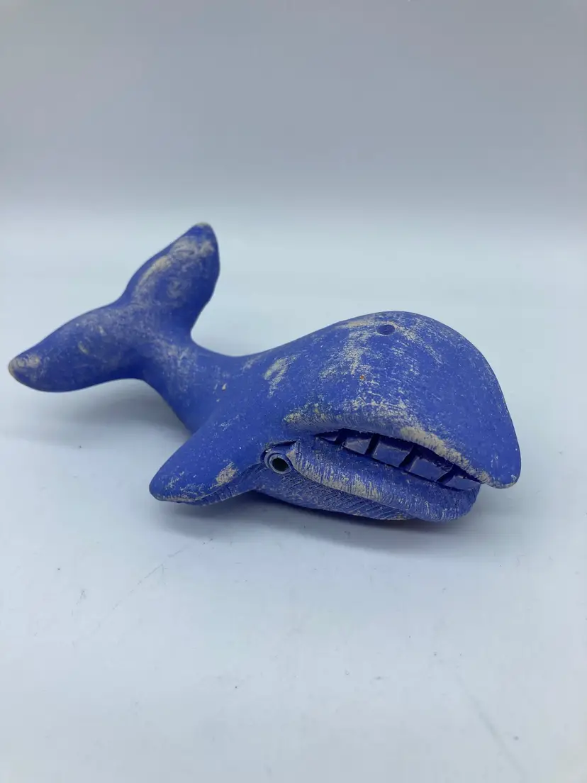 A Ceramic Whale Painted Blue, Signed ATM
