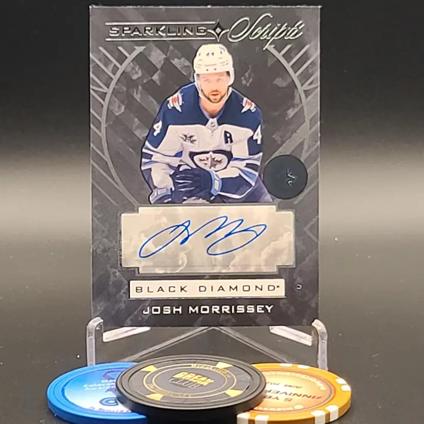 Josh Morrissey Auto 2021-22 Upper Deck Black Diamond Sparkling Scripts Autograph Insert - Card #SC-JM - Winnipeg Jets Hockey Card