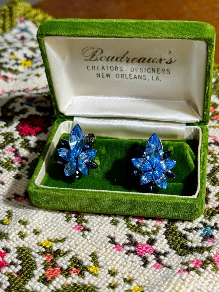 Vintage Givenchy Blue Glass Clip Ons .5”