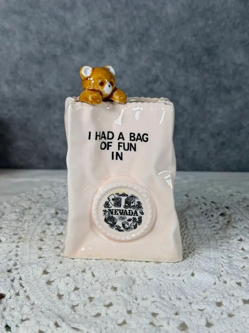 🧸 Vintage Nevada Souvenir Teddy Bear Planter