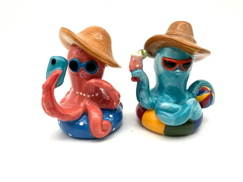 BIN - Pair Of Colorful Ceramic Octopus Shakers
