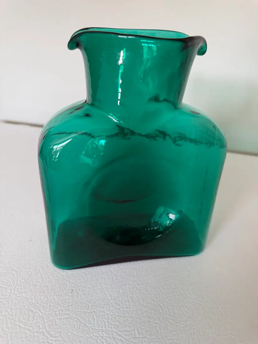 Vintage Blenko Emerald Green Glass Water Bottle