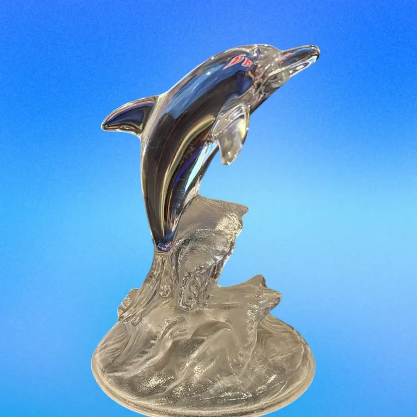 Cristal  D" Arque Dolphin In Waves Sculpture