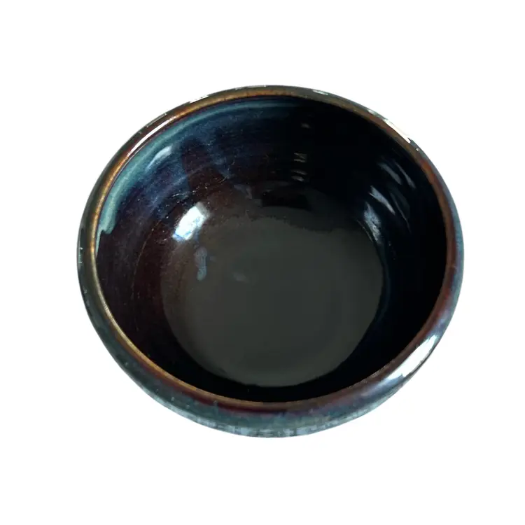 Handmade Blue Green and Dark Grey Glazed Ceramic Bowl - Signed