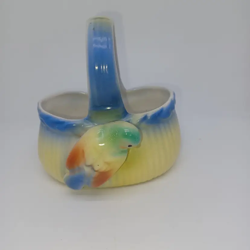 Love Bird Ceramic Blue Small Basket Figurine Made in Czechoslovakia Vintage