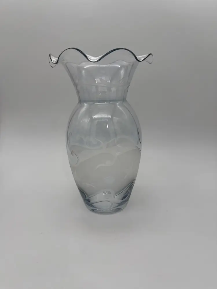 LENOX Original Tropical Beach Style Glass Vase Signed Etched Frosted Design 9”