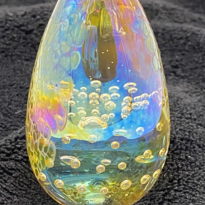 BEAUTIFUL! GES Glass Eye Studio Mt. St. Helens Lava Art Glass Iridescent AB Paperweight