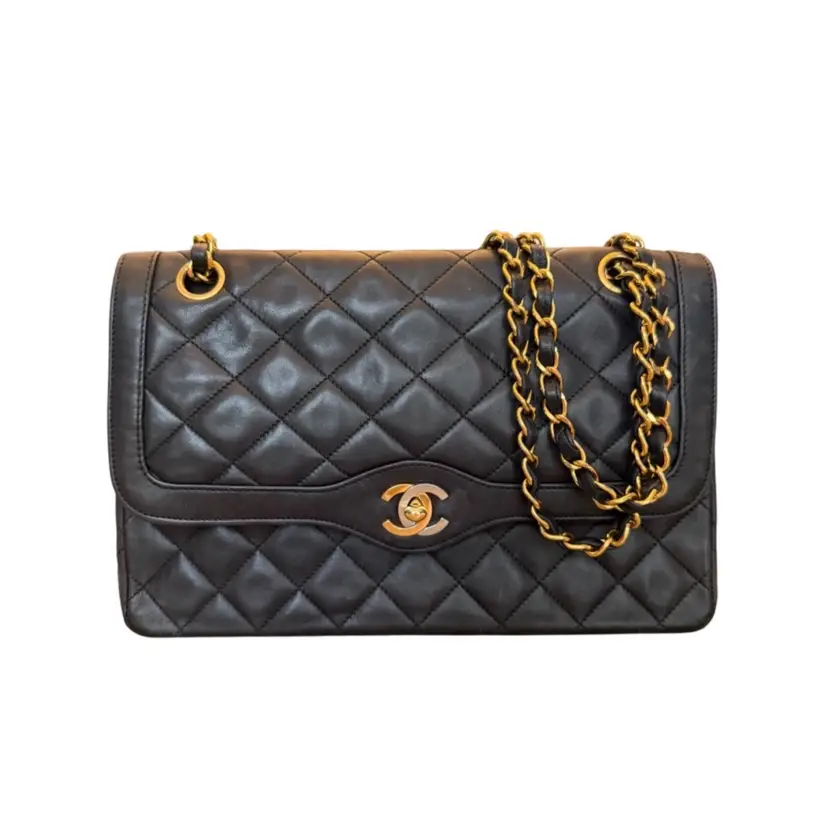 Chanel Black Lambskin Two-Tone Paris Medium Flap Bag