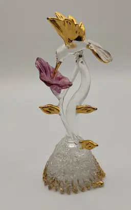 Hand Blown Glass Hummingbird with Flower Figurine