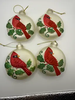 Vintage Cardinal and Ivy Christmas Ornaments set of 4