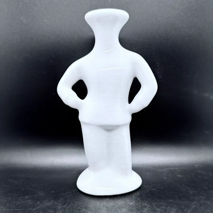 Vintage Michael Lambert Pottery 8" White Figural Figurine Vase Dancing Sassy Jig