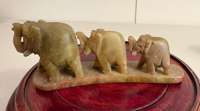 Trio Of Soapstone Elephants