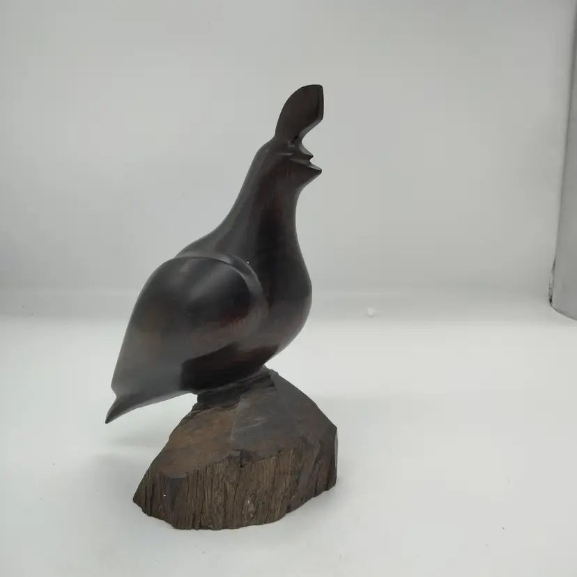 Vintage Carved Ironwood Quail Figurine 8” Boho Decor Bird
