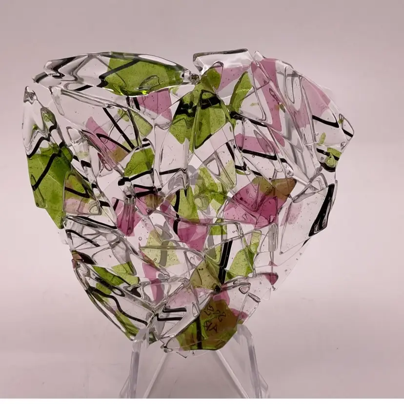 #03 Made by Me! Fused Glass Fractured Heart 3" Handcrafted Studio Art