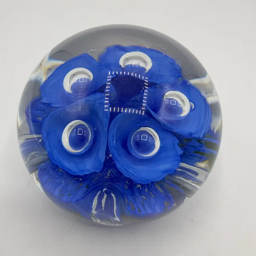 Beautiful Blue Trumpet Flower Paperweight Signed J.B.