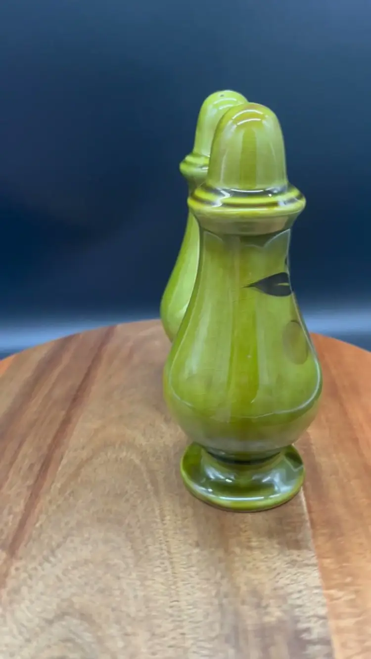 Vintage Los Angeles Potteries Oversized Salt & Pepper Shakers - Avocado Green - MCM