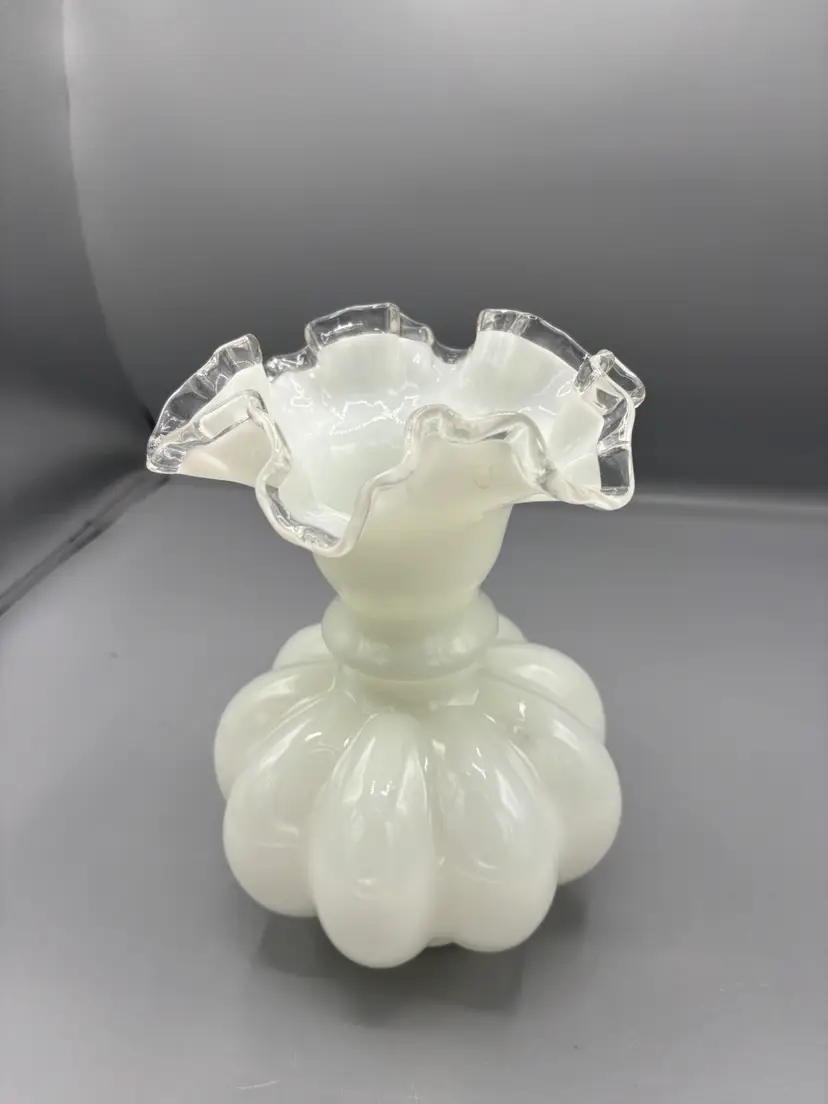 Fenton Silver crest melon glass vase with ruffled rim
