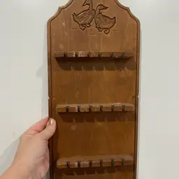vintage wooden geese spoon holder
