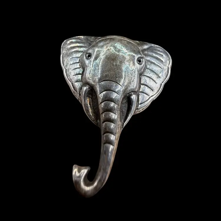 vintage sterling silver elephant head brooch pin - India