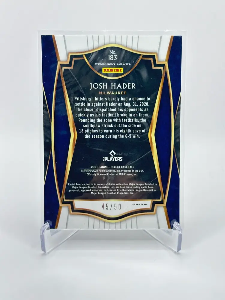Josh Hader • 2021 Panini Select White Prizm /50 • Milwaukee Brewers