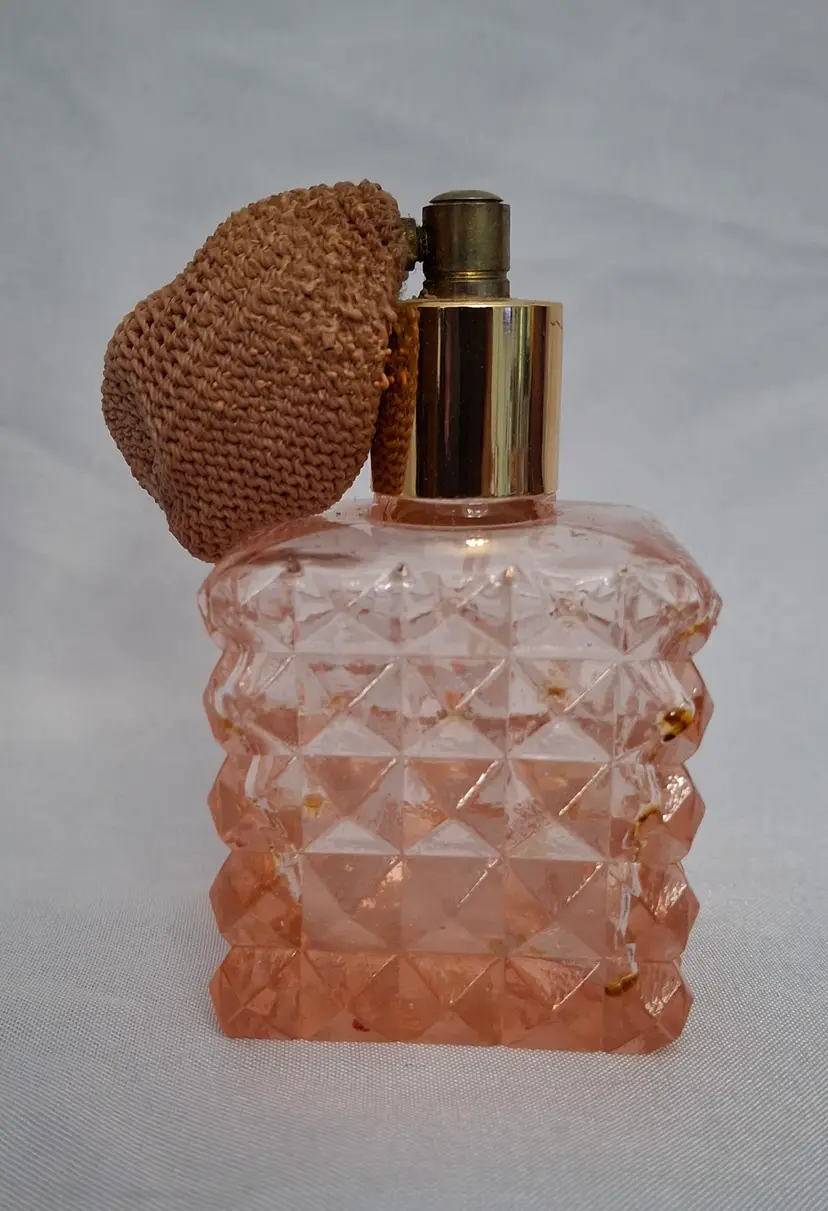 Vintage Square Pink Glass Perfume Atomizer Bottle
