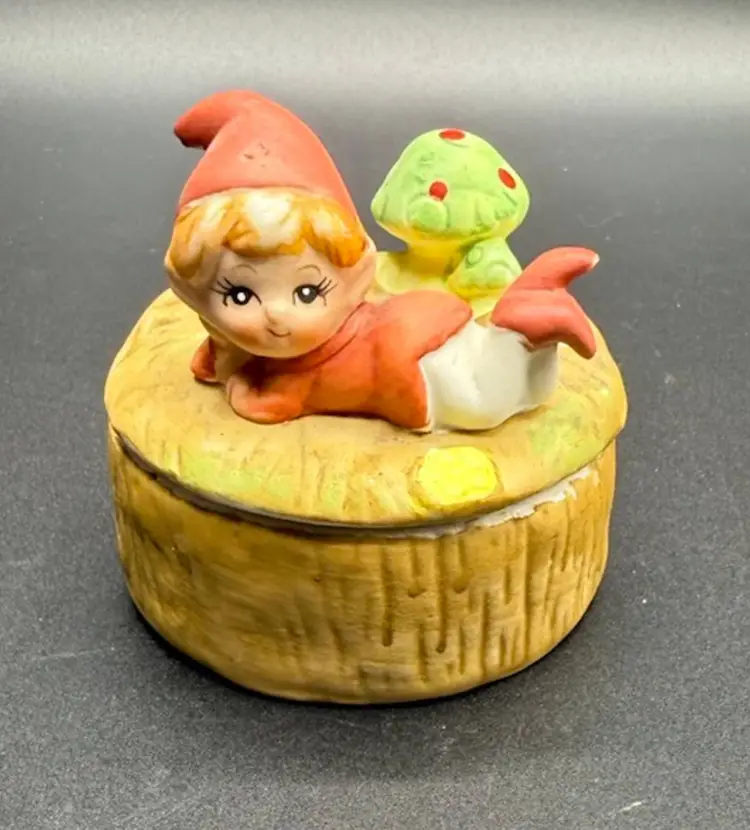 Homco Pixie Elf Garden Gnome Trinket Dish 1970's