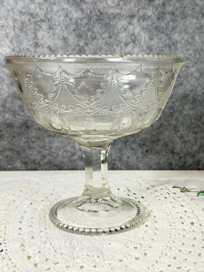 ✨ Antique National Glass Company “Teardrop & Tassel” Compote 7” Tall