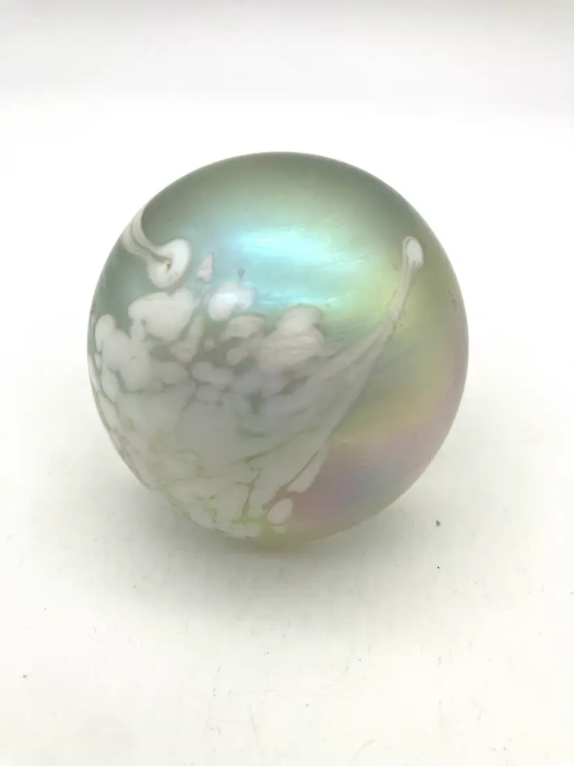 BIN - Beautiful Iridescent Matte Art Glass Paperweight 2.25”