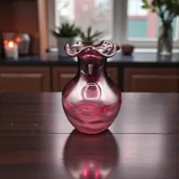 Hand Blown Amethyst Art Glass Vase 6” Tall Crimped Rim Bud Vase, Studio Glass RW