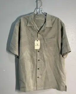 NEW Men's Caribbean Tropical Bird Of Paradise Pale Olive/Beige Jacquard Hawaiian Button-Up Shirt Size Large (NWT)