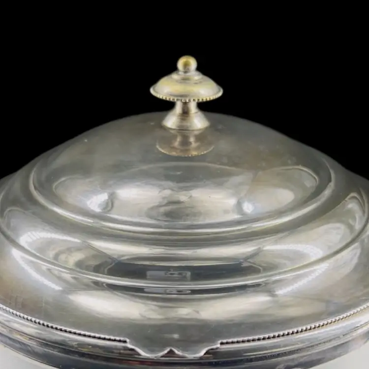 Antique Victorian Biscuit Jar Cut Glass Cookie Barrel Silverplated Lid & Stand