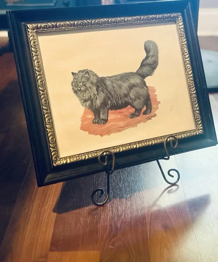 Lithograph “Black Persian” Framed Art Print Larsen 14”x17” Original USA Antique