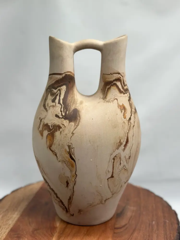Vintage Nemadji Pottery Wedding Vase USA Earthtone Swirl Scandinavian