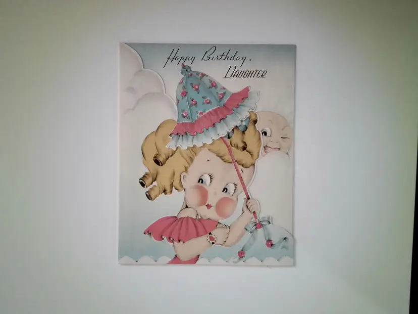 Vintage 1957 Norcross Birthday Greeting Card Moon Man Girl Daughter Dianne Retro