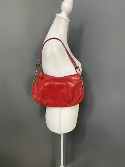 ANTONIO MELANI-Red Textured Leather Handbag/Purse Gold Hardware Boho Scandi Club