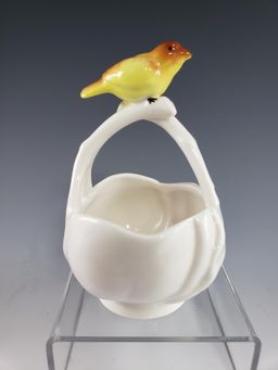 Bird on Tulip Lotus Flower Blossom Trinket Dish Figurine Coin Ring Jewelry Holder by Gracie China
