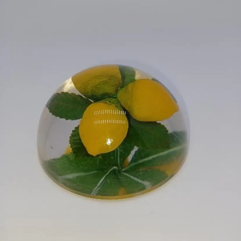 Vintage Lucite Lemon Marmalade Jam Lid. Resin Paperweight. Home Decor.