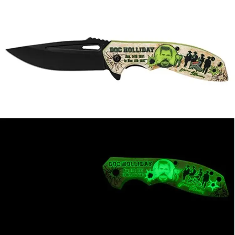 4.75" Glow in the Dark American Wild West Assist Folding Knife - Doc Holliday